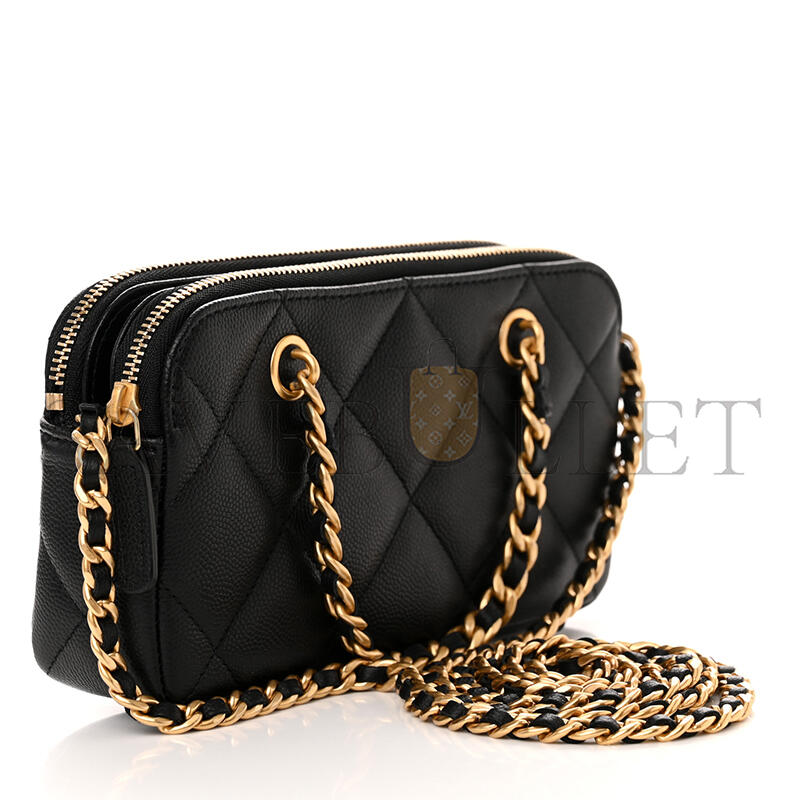 Ch*el caviar quilted top handle phone holder with chain black ap3495 (18*11*4cm)